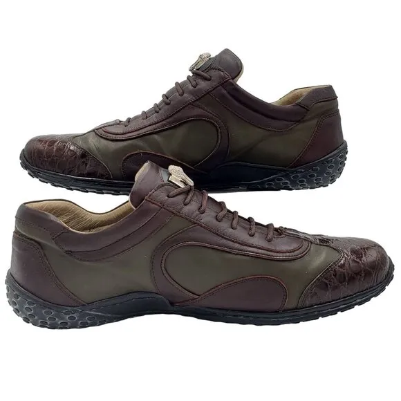 Mauri Exotic Alligator Men's 13 Green Brown Leather Dress Casual Shoes Sneakers