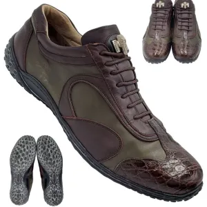 Mauri Exotic Alligator Men's 13 Green Brown Leather Dress Casual Shoes Sneakers