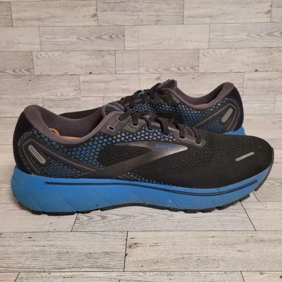Men's Brooks Ghost 14 Black Blue Running Sneakers Shoes Size 14