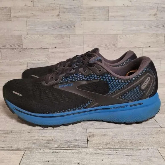 Men's Brooks Ghost 14 Black Blue Running Sneakers Shoes Size 14