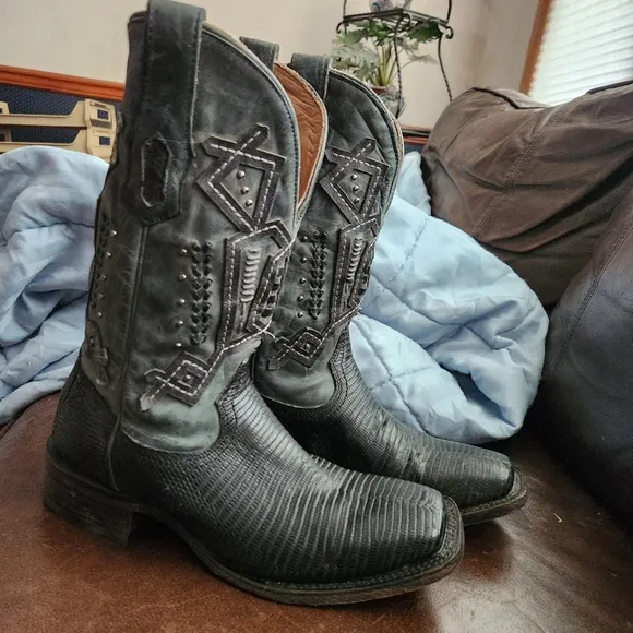 Men's Corral Handcrafted LIZARD Black Western Cowboy Boots Size 8D