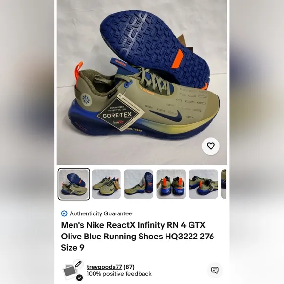 Men's Nike ReactX Infinity RN 4 GTX Olive Blue Running Shoes HQ3222 276 Size🔥