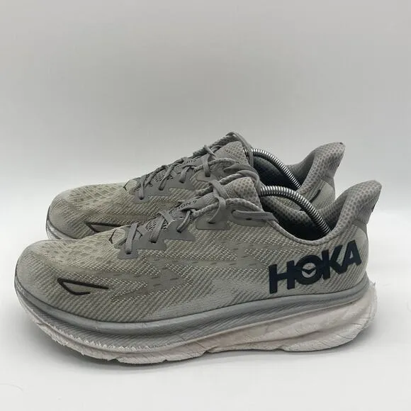 Mens Size12.5 2E Hoka Clifton 9 Harbor Mist Black Grey Running Shoes Sneakers