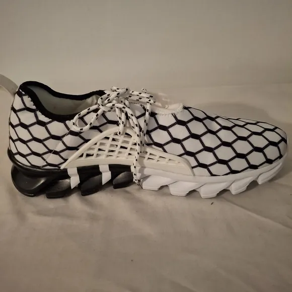 Men's Stylish Black and White Hexagon Pattern Sneakers.