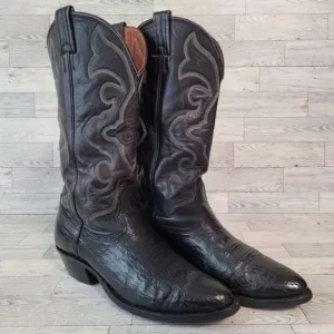 Men's Vintage Nocona Western Black Shark Leather Rodeo Cowboy Boots Size 8 D