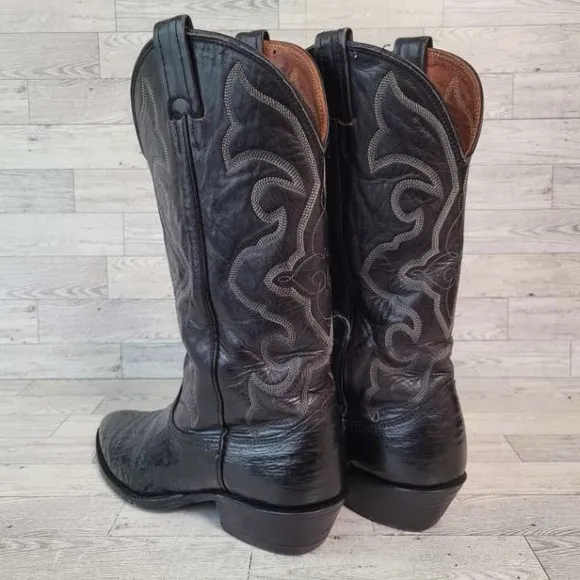 Men's Vintage Nocona Western Black Shark Leather Rodeo Cowboy Boots Size 8 D