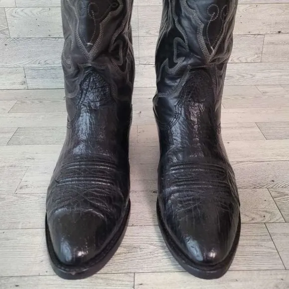 Men's Vintage Nocona Western Black Shark Leather Rodeo Cowboy Boots Size 8 D
