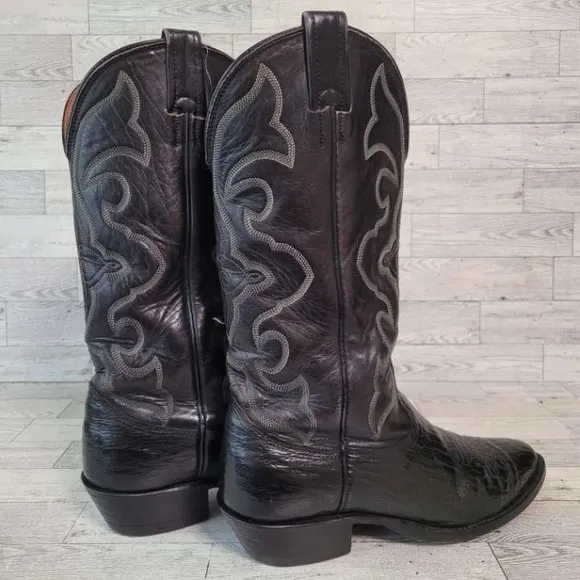 Men's Vintage Nocona Western Black Shark Leather Rodeo Cowboy Boots Size 8 D