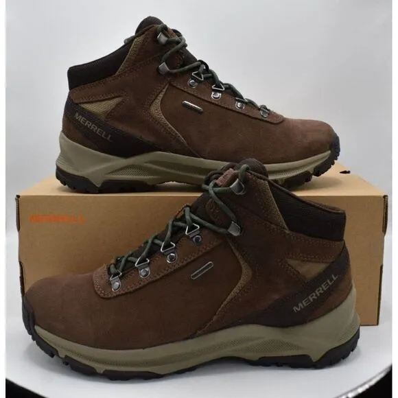 Merrell Mens Size 10 Erie Mid Earth Brown Leather Waterproof Hiking Boots