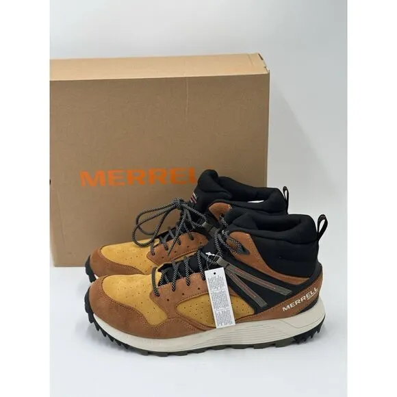 Merrell Men's Wildwood Mid Leather Waterproof Hiking Boots Spice Gold Sz 9 NEW