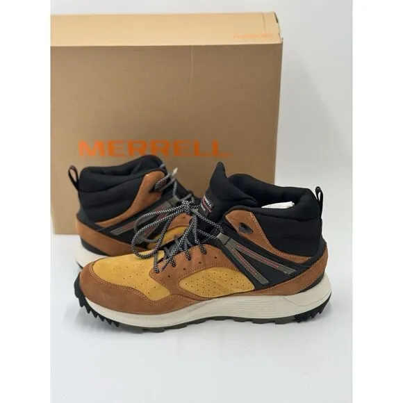 Merrell Men's Wildwood Mid Leather Waterproof Hiking Boots Spice Gold Sz 9 NEW