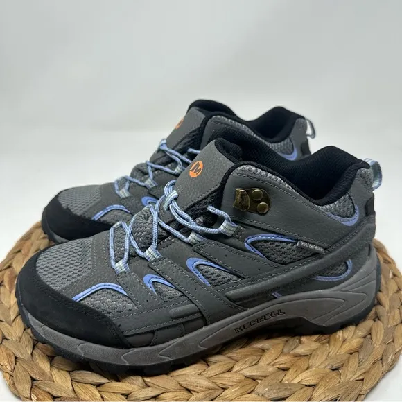 Merrell Moab 2 Hiking Waterproof Gray Blue Lace-Up Boots Size 6 Youth, 7.5 Women