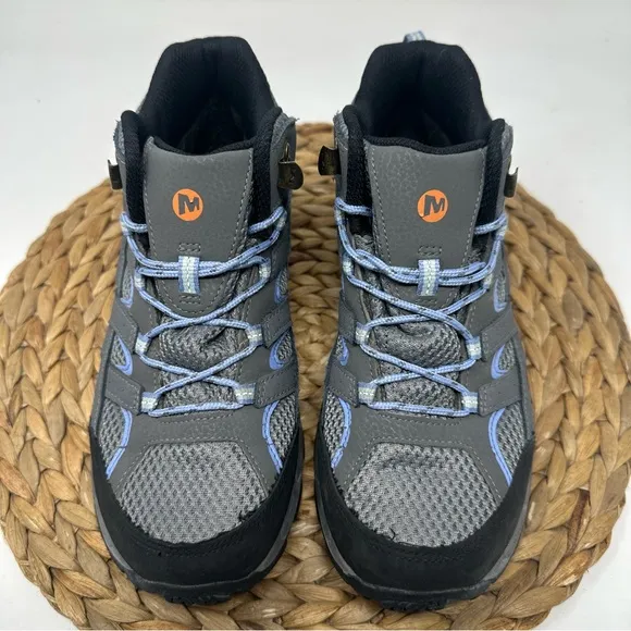 Merrell Moab 2 Hiking Waterproof Gray Blue Lace-Up Boots Size 6 Youth, 7.5 Women