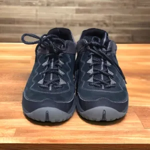 Merrell Qform2 Low Top Hiking Shoe J05566 Blue Suede Leather Boot Womans Sz 11