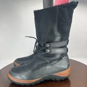 Merrell Sylva Boot Women's 11 Black Leather Faux Fur Side Zip Winter Shoe J02084