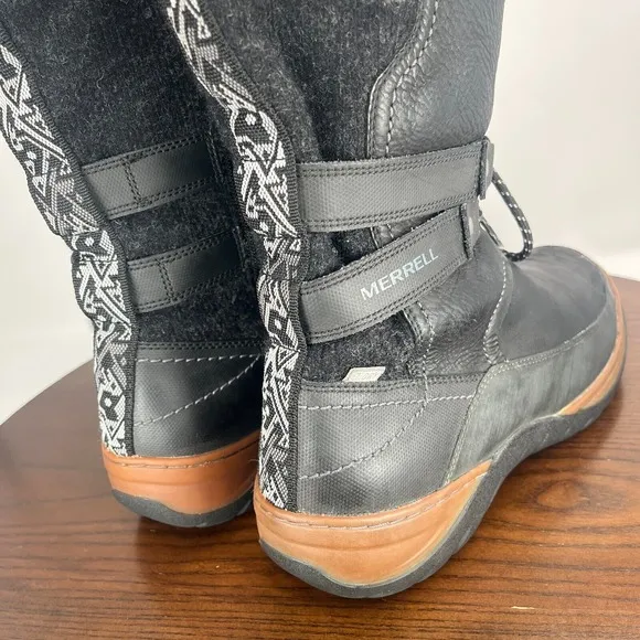 Merrell Sylva Boot Women's 11 Black Leather Faux Fur Side Zip Winter Shoe J02084