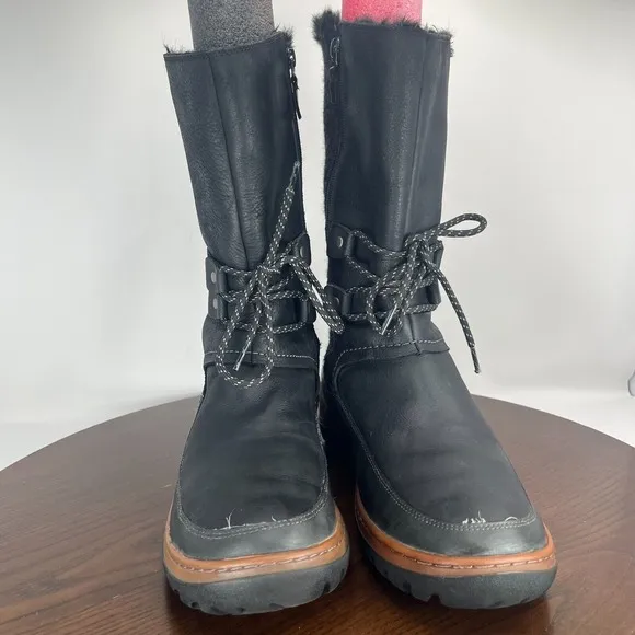 Merrell Sylva Boot Women's 11 Black Leather Faux Fur Side Zip Winter Shoe J02084