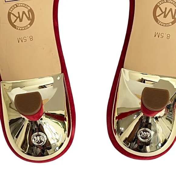 Michael Kors Amal Kitten Heel Sandal 8.5 Open Toe Embellished Crimson Stone