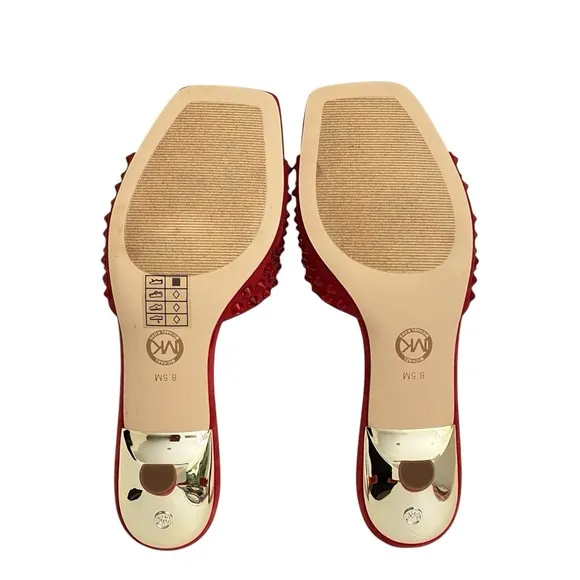 Michael Kors Amal Kitten Heel Sandal 8.5 Open Toe Embellished Crimson Stone