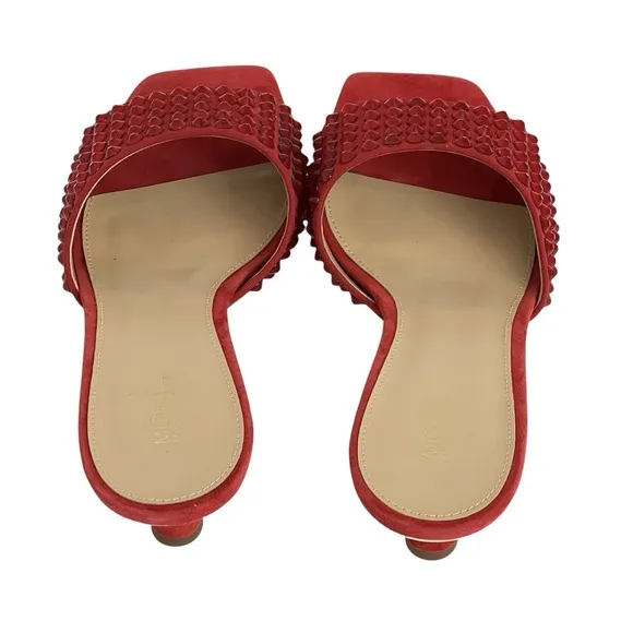 Michael Kors Amal Kitten Heel Sandal 8.5 Open Toe Embellished Crimson Stone