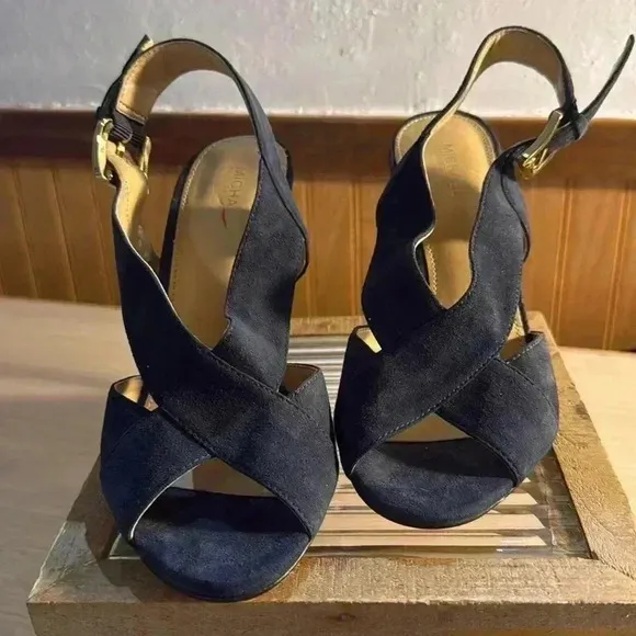 Michael Kors “Becky” Criss Cross Blue Suede Sandals