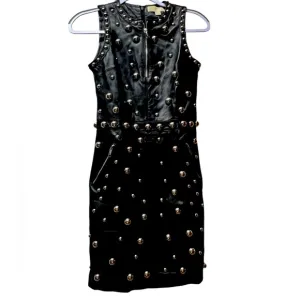 Michael Kors Black Leather Dress with Silver Domes Sise 0 Elegant party dress