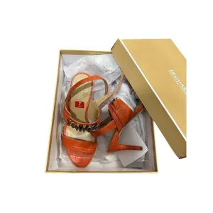 Michael Kors Blaine Orange Croc Embossed Ankle Strap Heels Sandals Size 7M