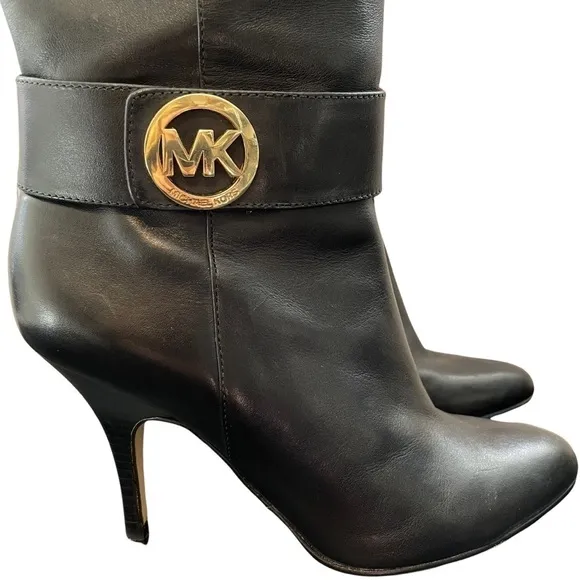Michael Kors Caroline Leather Heel Black Boots 6