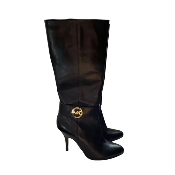 Michael Kors Caroline Leather Heel Black Boots 6