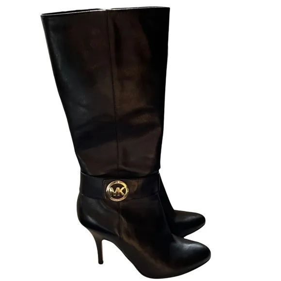 Michael Kors Caroline Leather Heel Black Boots 6