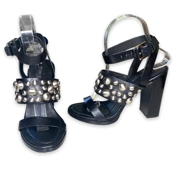 MICHAEL KORS COLLECTION Black Studded Leather Sandals Size 6.5