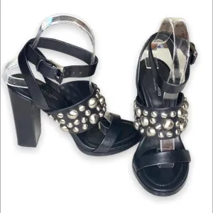 MICHAEL KORS COLLECTION Black Studded Leather Sandals Size 6.5