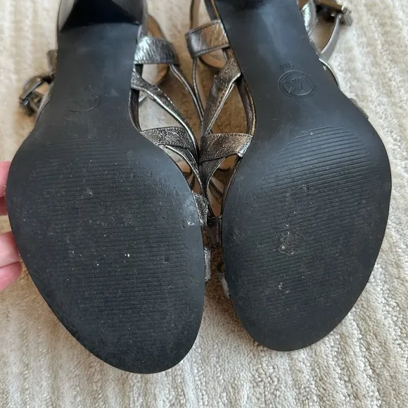 Michael Kors Metallic Strappy Heels Silver High Heel Shimmer Sandals Size 9