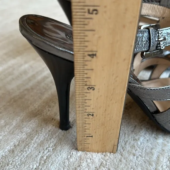 Michael Kors Metallic Strappy Heels Silver High Heel Shimmer Sandals Size 9