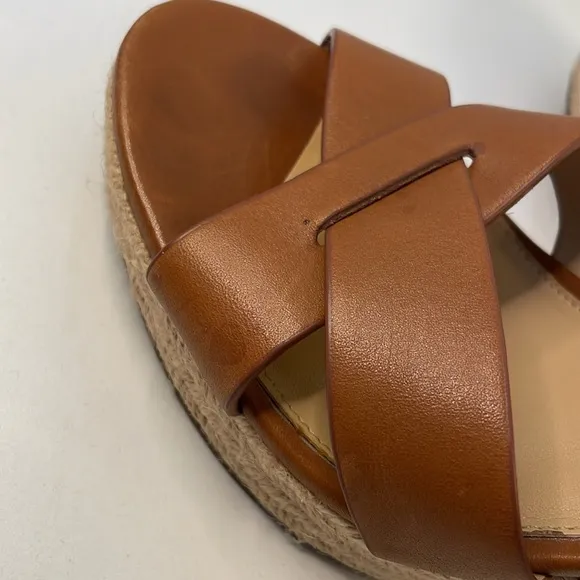 Michael Kors Tan Leatherr Espadrille Wedge Sandals Size 9