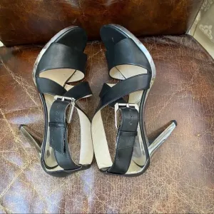 Michael Kors black leather mirror heels sandals 8