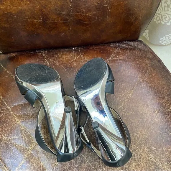 Michael Kors black leather mirror heels sandals 8