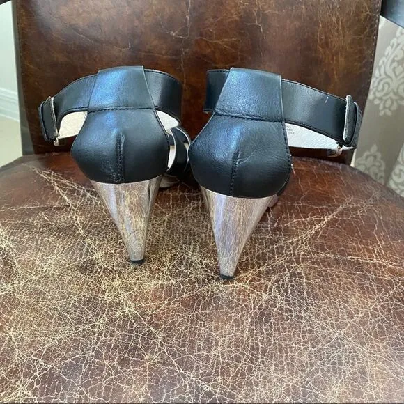 Michael Kors black leather mirror heels sandals 8