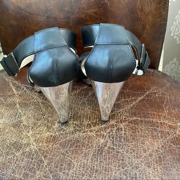 Michael Kors black leather mirror heels sandals 8
