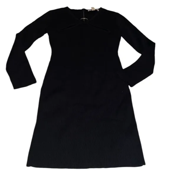 MICHEAL KORS size small black ribbed long sleeve sweater dress with cut outs