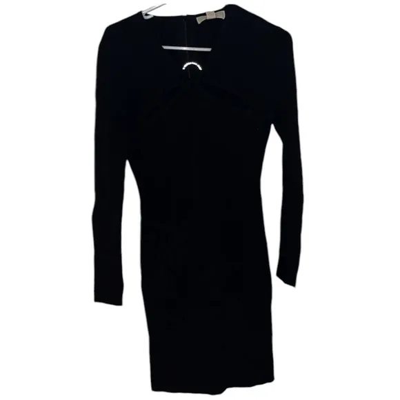 MICHEAL KORS size small black ribbed long sleeve sweater dress with cut outs