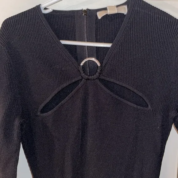 MICHEAL KORS size small black ribbed long sleeve sweater dress with cut outs