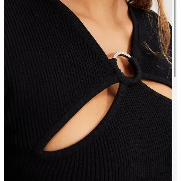 MICHEAL KORS size small black ribbed long sleeve sweater dress with cut outs