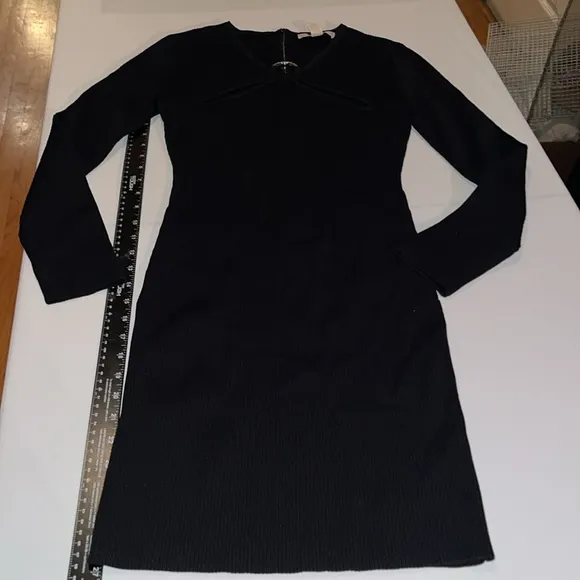 MICHEAL KORS size small black ribbed long sleeve sweater dress with cut outs