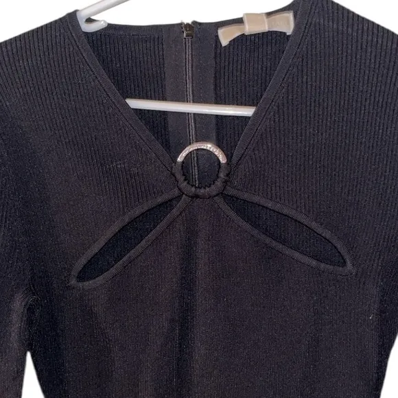 MICHEAL KORS size small black ribbed long sleeve sweater dress with cut outs