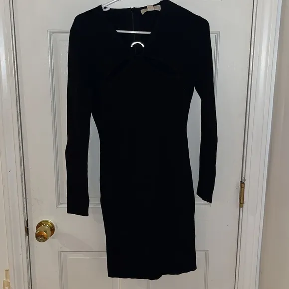 MICHEAL KORS size small black ribbed long sleeve sweater dress with cut outs