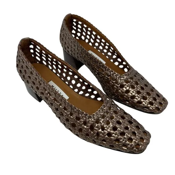 Miista Bronze Leather Woven Slip-On Taissa Pumps Size 9 Metallic Designer Shoes