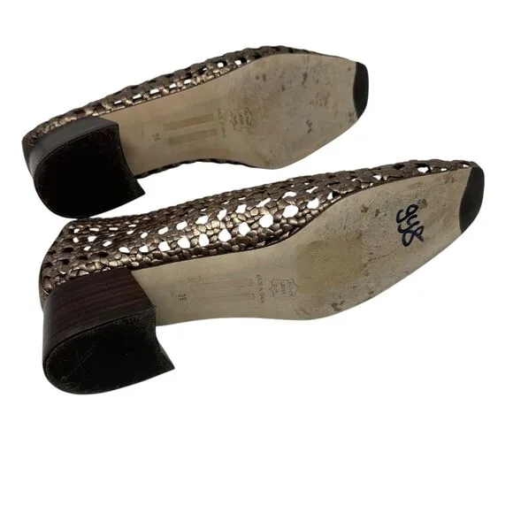 Miista Bronze Leather Woven Slip-On Taissa Pumps Size 9 Metallic Designer Shoes