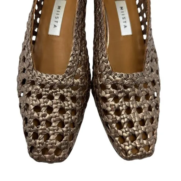 Miista Bronze Leather Woven Slip-On Taissa Pumps Size 9 Metallic Designer Shoes