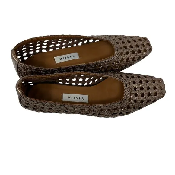 Miista Bronze Leather Woven Slip-On Taissa Pumps Size 9 Metallic Designer Shoes